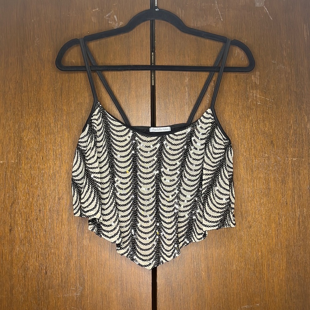 Scalloped sequin crop top